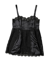 Black Silk Lace Trim Lingerie Top Underwear