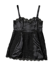 Black Silk Lace Trim Lingerie Top Underwear