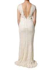 White Lace Viscose Sheath Long Gown Dress