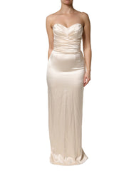 White Satin Strapless Sheath Maxi Dress