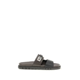 Black Calf Leather Bos Taurus Flat Sandals