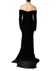Black Off Shoulder Bodycon Long Gown Dress