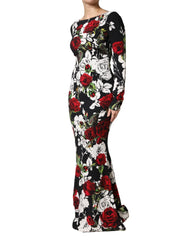 Black Floral Viscose Bodycon Long Gown Dress