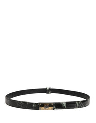 Men Black Marble Leather DG Logo Buckle Belt
