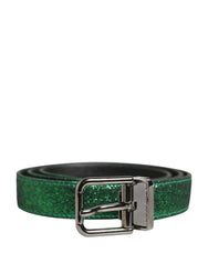Men Green Lurex Polyester Metal Buckle Belt