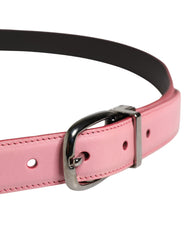 Men Pink Classic Leather Metal Buckle Belt