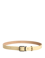 Men Yellow Classic Leather Metal Buckle Belt