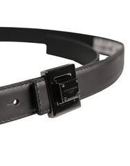 Men Silver Classic Leather Square Buckle Belt