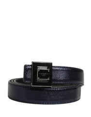 Men Black Classic Leather Square Buckle Belt