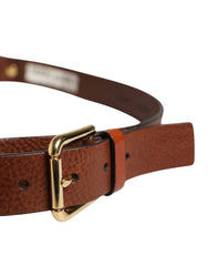 Men Brown Classic Leather Metal Buckle Belt