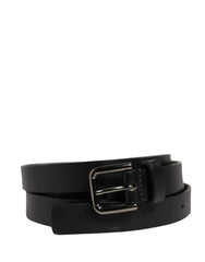 Black Double Strap Leather Silver Buckle Belt