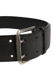 Men Black Classic Leather Metal Buckle Belt
