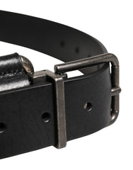 Black Calf Leather Silver Metal Buckle Belt