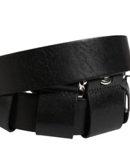 Black Calf Leather Silver Metal Buckle Belt