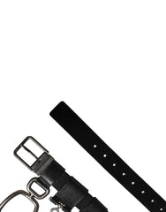 Black Calf Leather Silver Metal Buckle Belt