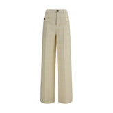 Beige Cotton Casual Pants