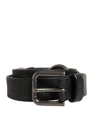 Men Black Calfskin Leather Metal Buckle Belt