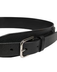 Men Black Classic Leather Metal Buckle Belt