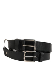 Black Double Strap Leather Silver Buckle Belt