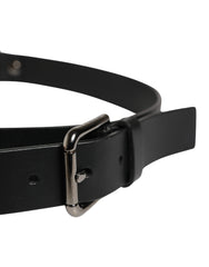 Men Black Calfskin Leather Metal Buckle Belt