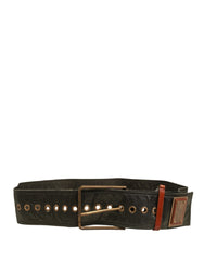 Men Black Wide Leather DG Metal Buckle Belt