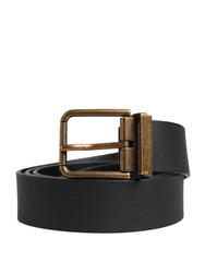 Men Black Classic Leather Metal Buckle Belt