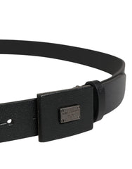 Men Black Calfskin Leather Square Buckle Belt