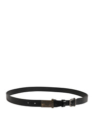 Men Black Classic Leather Logo Buckle Belt