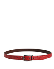 Men Red Exotic Leather Metal Buckle Belt