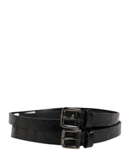 Black Double Strap Leather Silver Buckle Belt