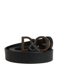 Men Black Classic Leather Logo Buckle Belt