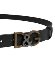 Men Black Classic Leather Logo Buckle Belt