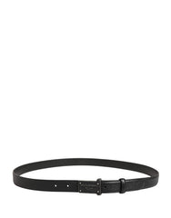 Men Black Calf Leather Logo Metal Buckle Belt