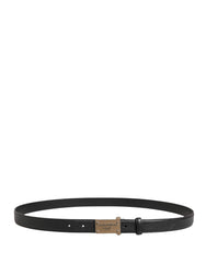 Men Black Calf Leather Logo Metal Buckle Belt