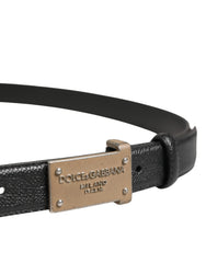 Men Black Calf Leather Logo Metal Buckle Belt