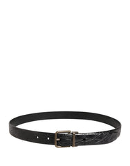 Men Black Exotic Leather Metal Buckle Belt
