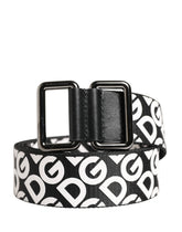 White Black Logo Leather Metal Buckle Belt