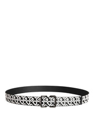 White Black Logo Leather Metal Buckle Belt