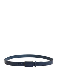 Blue Calfskin Leather Logo Metal Buckle Belt