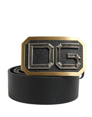 Men Black Leather DG Logo Metal Buckle Belt