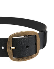 Men Black Classic Leather Metal Buckle Belt