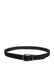 Men Black Viscose Silver Metal Buckle Belt