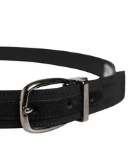 Men Black Viscose Silver Metal Buckle Belt