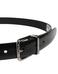 Men Black Leather Classic Metal Buckle Belt