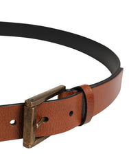 Men Brown Leather Classic Metal Buckle Belt