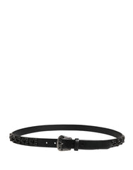 Men Black Calf Embellished Metal Buckle Belt