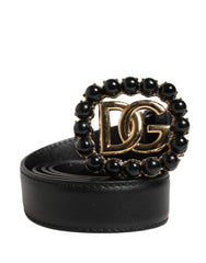 Black Leather DG Logo Embellished Buckle Belt