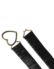 Black Leather Gold Heart Metal Buckle Belt