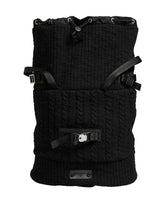 Black Tricot Wool Blend Duffel Backpack Travel Borse Bag