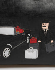 Black Car Man Applique Leather Weekender Borse Bag
